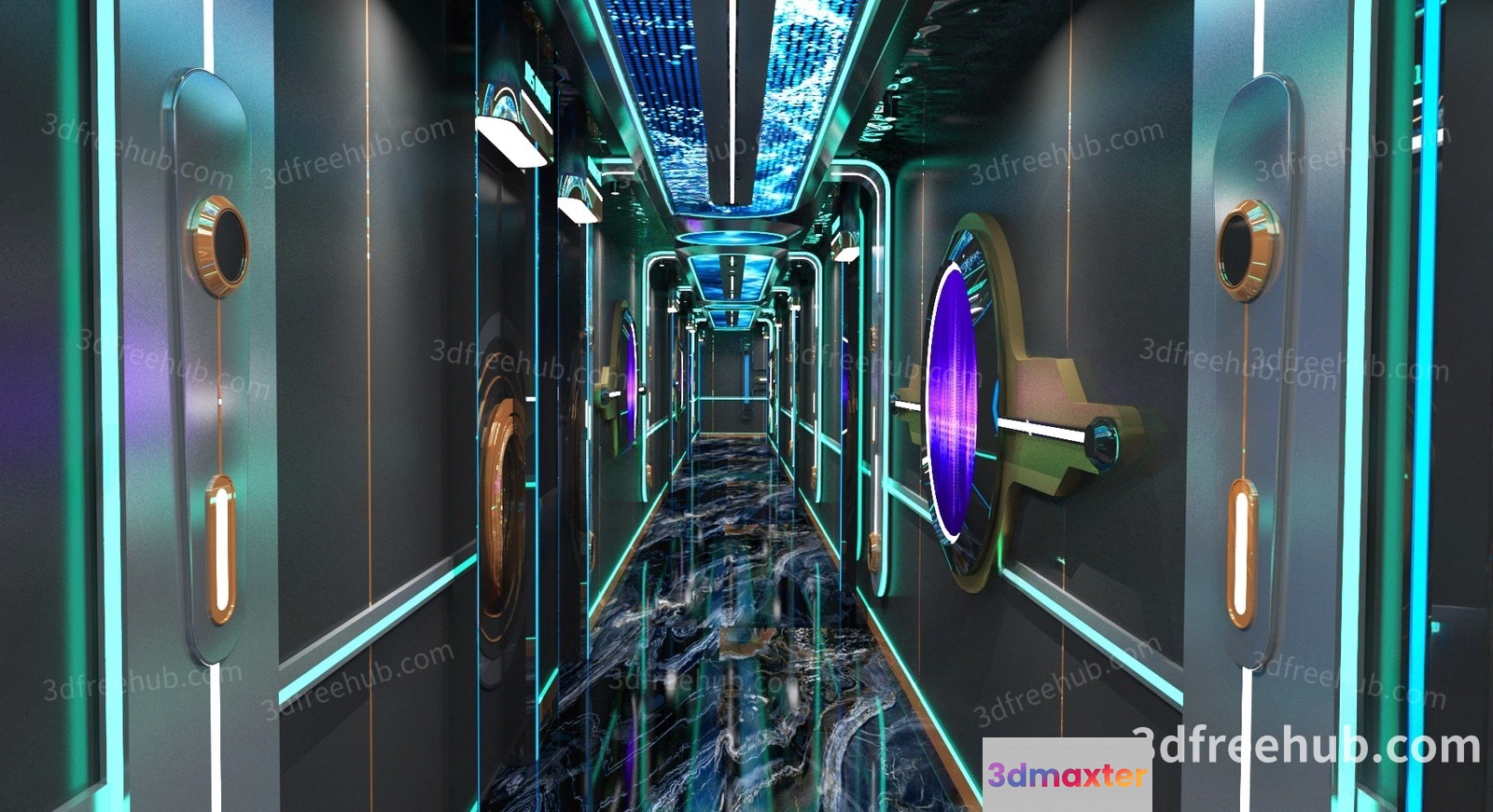 Modern Futuristic Hallway 3D Model - 21627 - VRAY Render