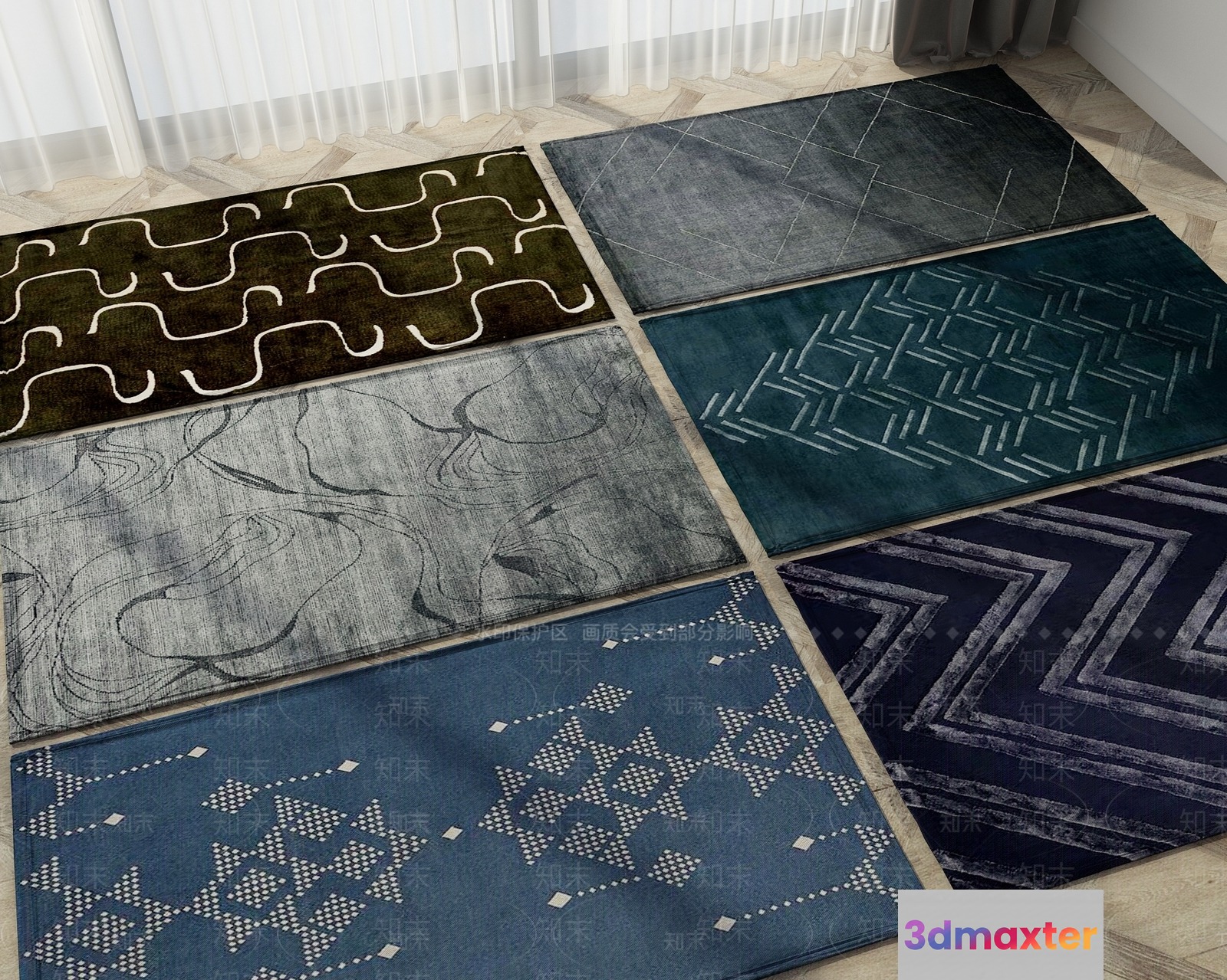 A Collection Of Rugs With Various Patterns 3D Model - 11856 - VRAY Render
