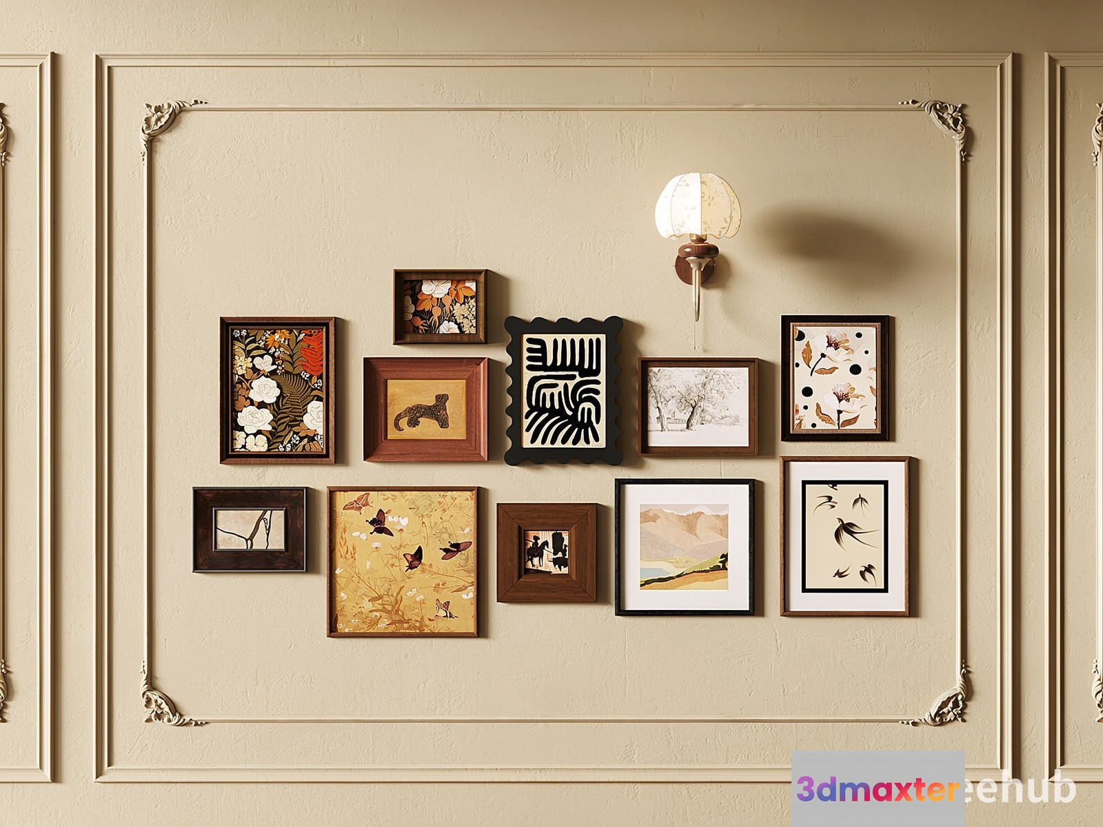 A Wall With Framed Pictures 3D Model - 23617 - VRAY Render