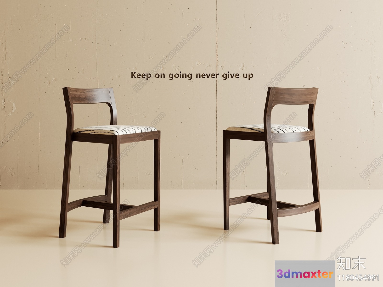 Modern Wooden Bar Stools 3D Model - 11323 - CORONA Render