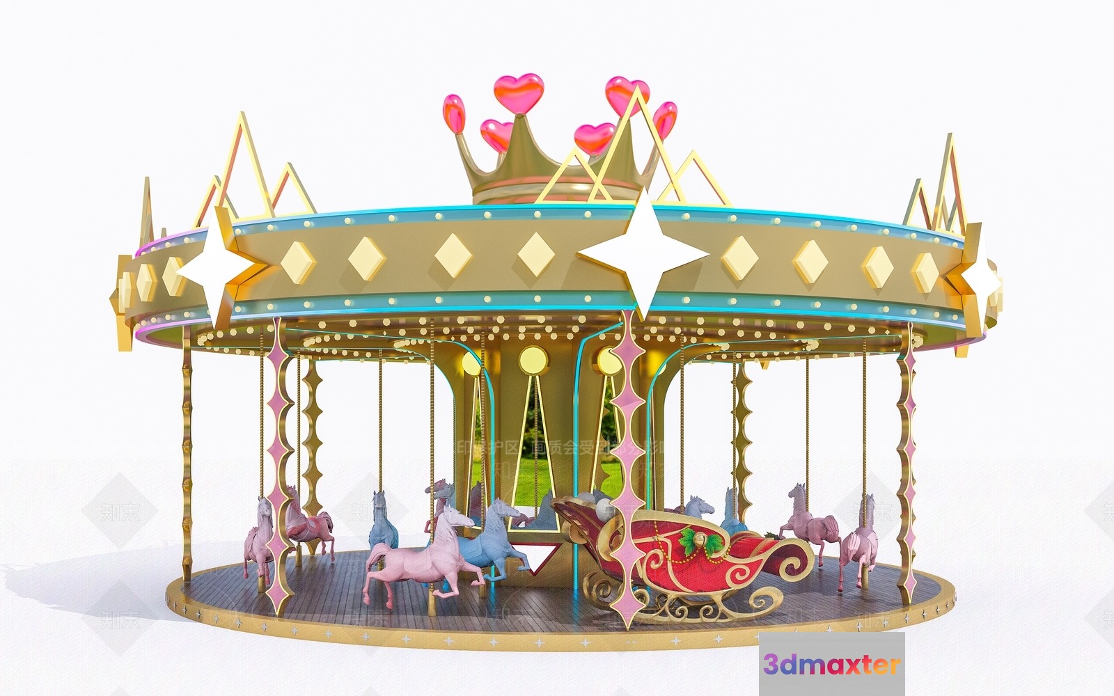 A Carousel With Horses 3D Model - 8388 - VRAY Render