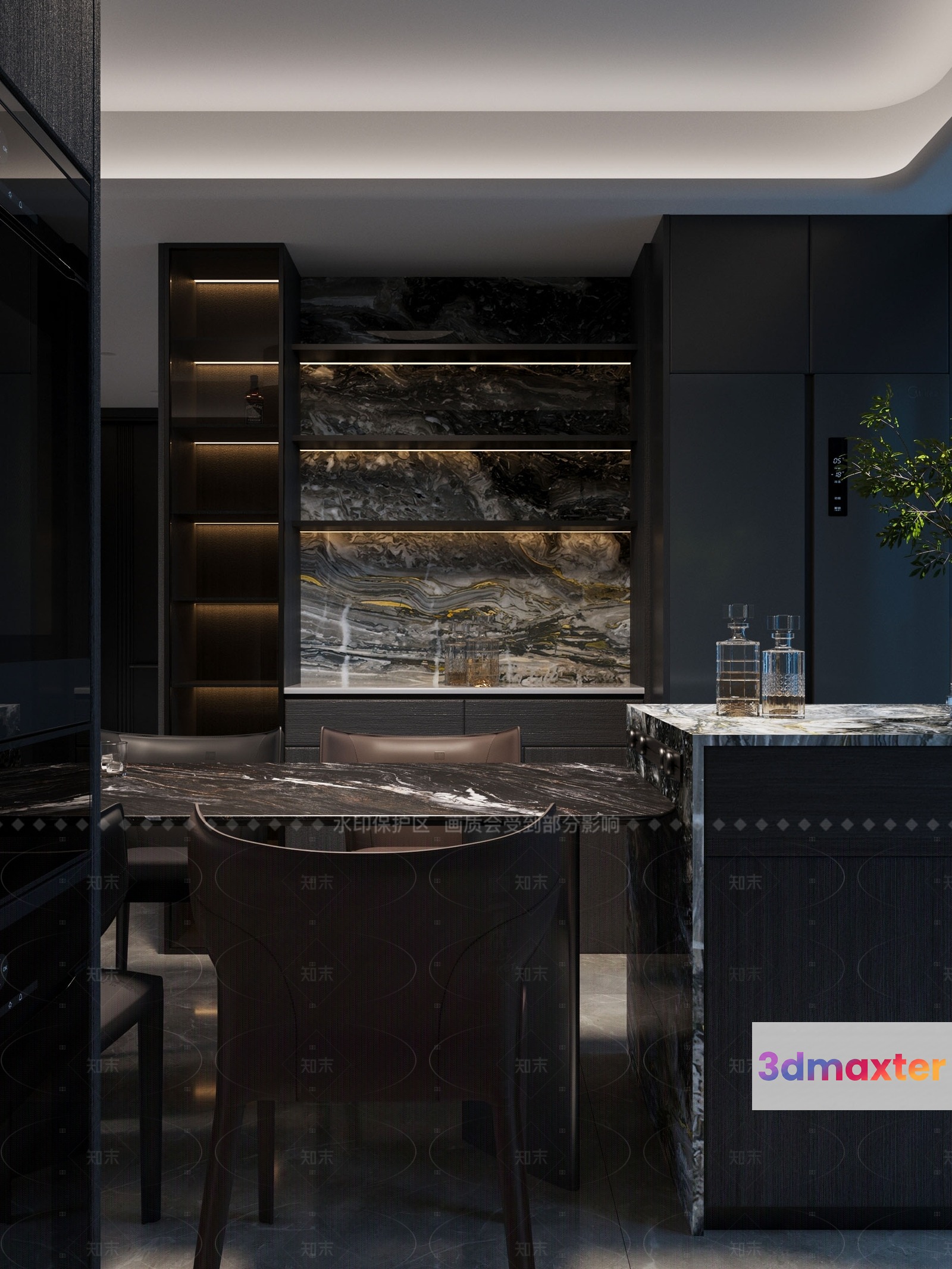 Modern Kitchen With Marble Countertops 3D Model - 1090 - VRAY Render