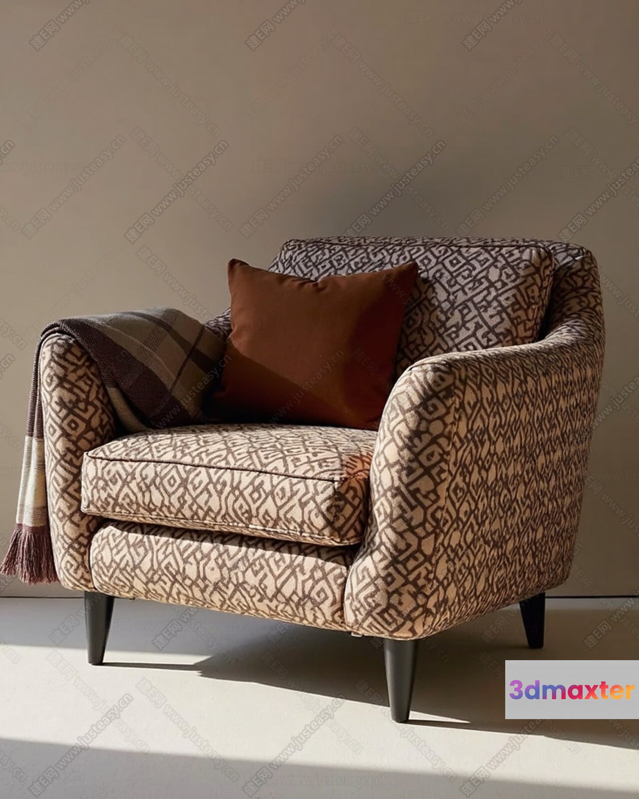 Brown Patterned Armchair 3D Model - 9707 - VRAY Render