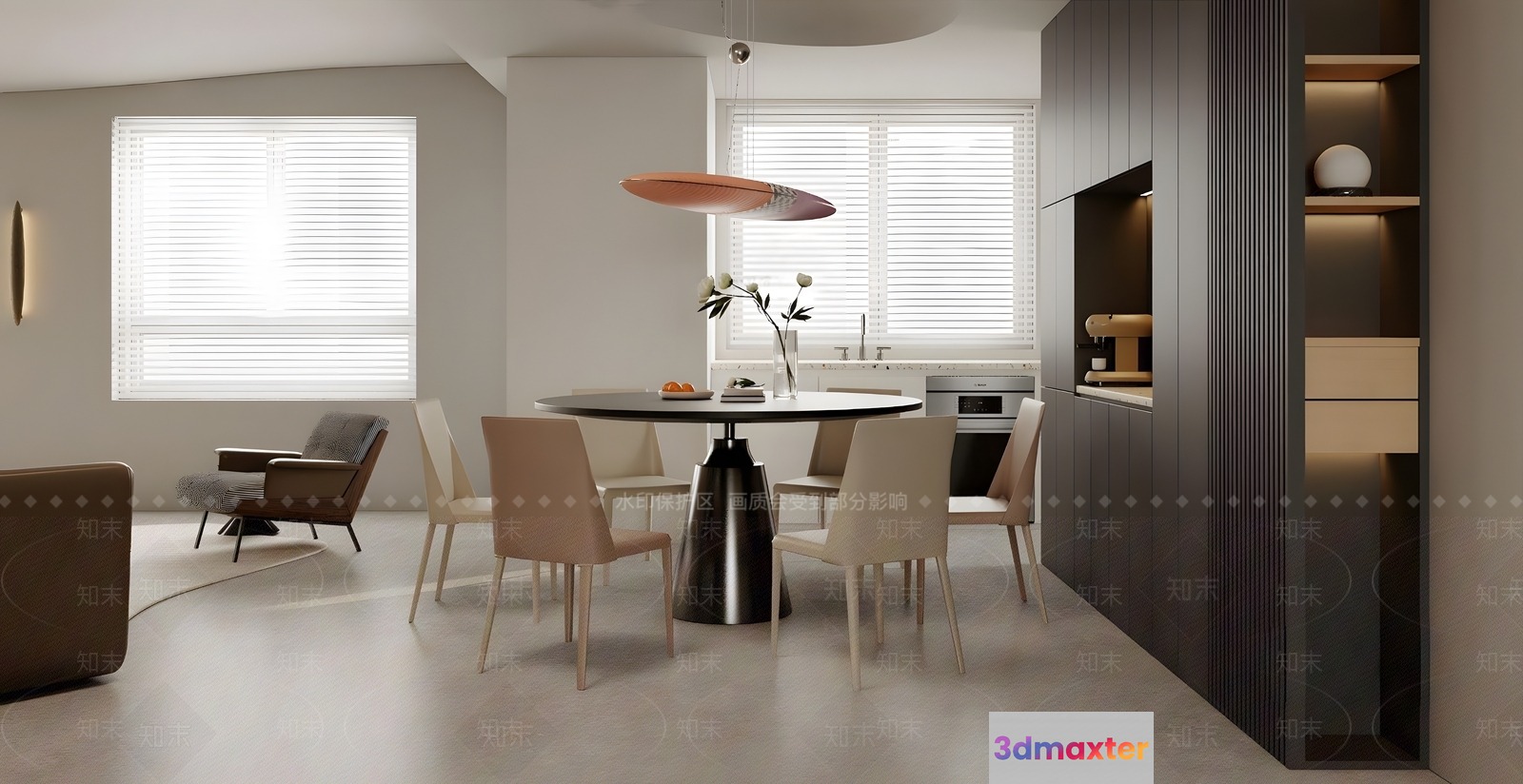 Modern Dining Room 3D Model - 9058 - VRAY Render
