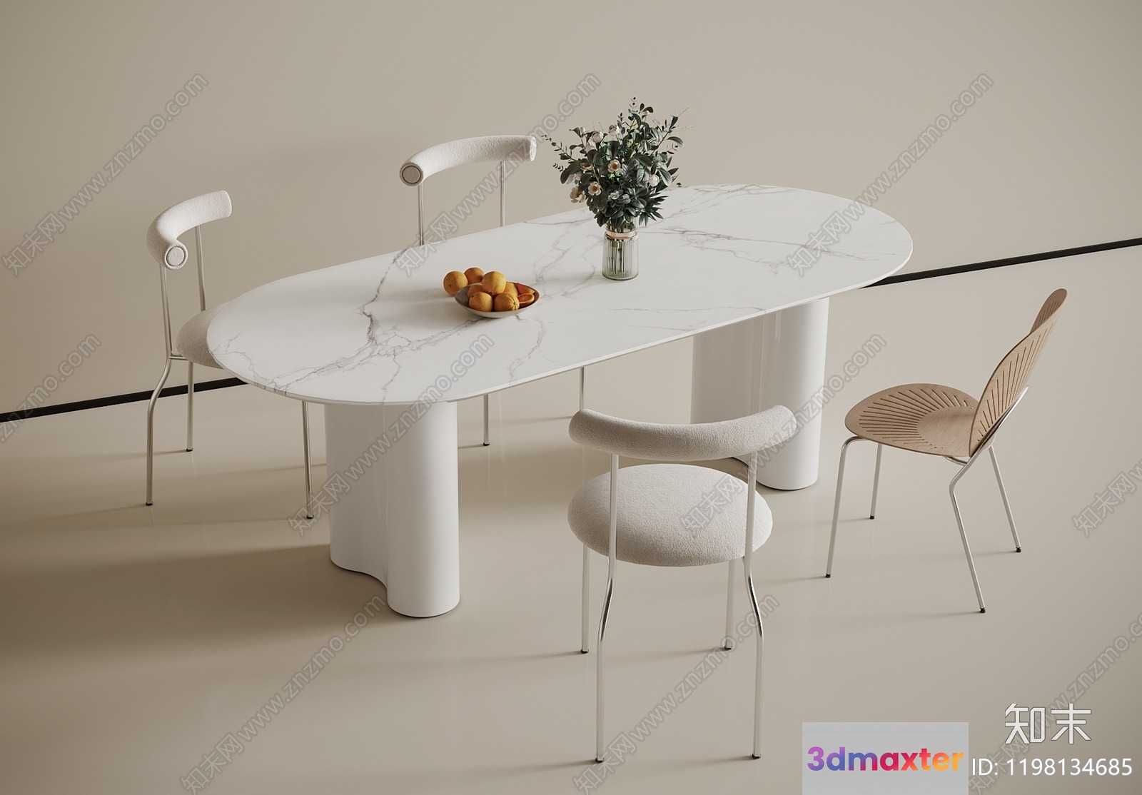 Modern White Dining Table 3D Model - 8511 - VRAY Render