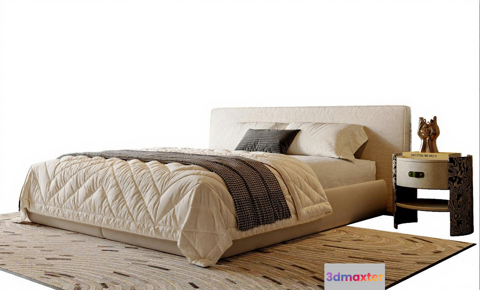 A Bed With A White Headboard 3D Model - 13512 - VRAY Render