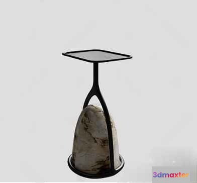 A Small Marble Table With A Black Base 3D Model - 11347 - VRAY Render