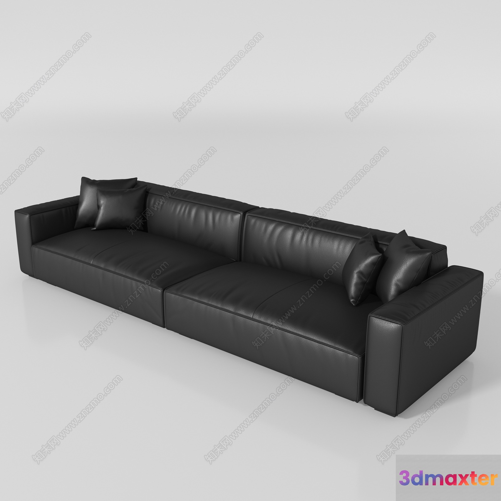 A Black Leather Couch 3D Model - 3828 - VRAY Render