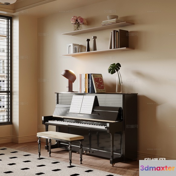 A Piano And Bench 3D Model - 21042 - VRAY Render