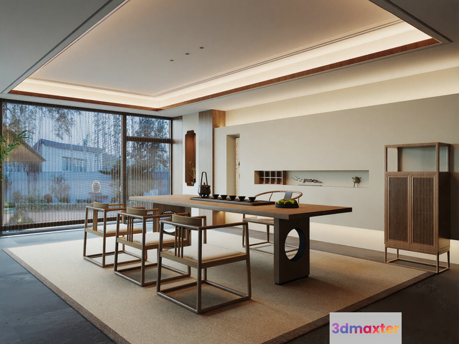 Modern Asian-Inspired Dining Room 3D Model - 11404 - VRAY Render