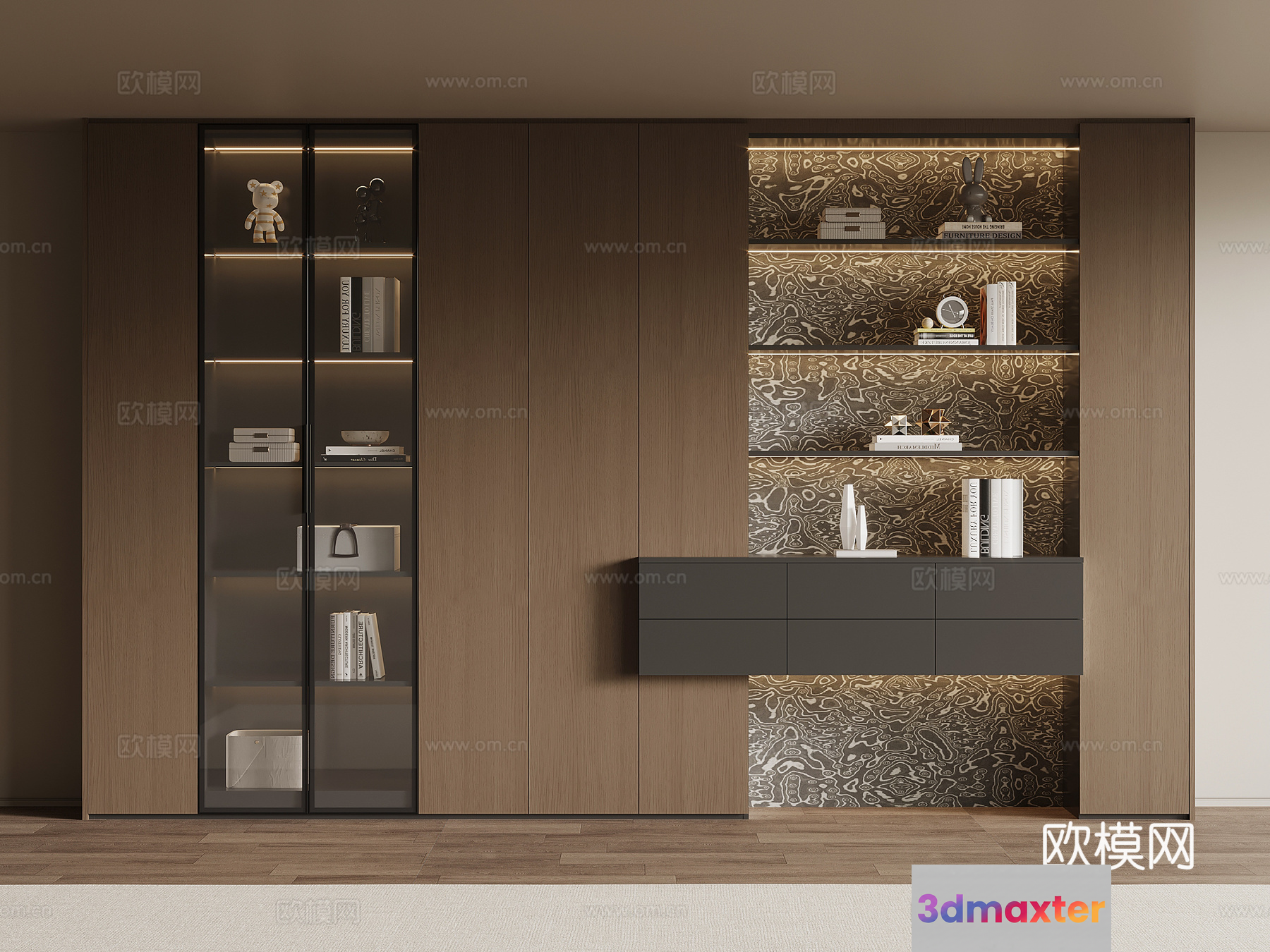 Modern Wooden Shelving Unit 3D Model - 8846 - VRAY Render