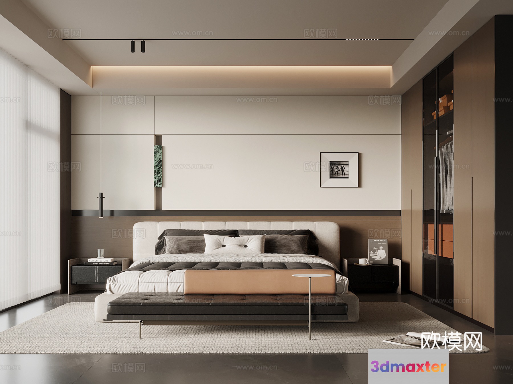 Modern Minimalist Bedroom 3D Model - 8074 - VRAY Render