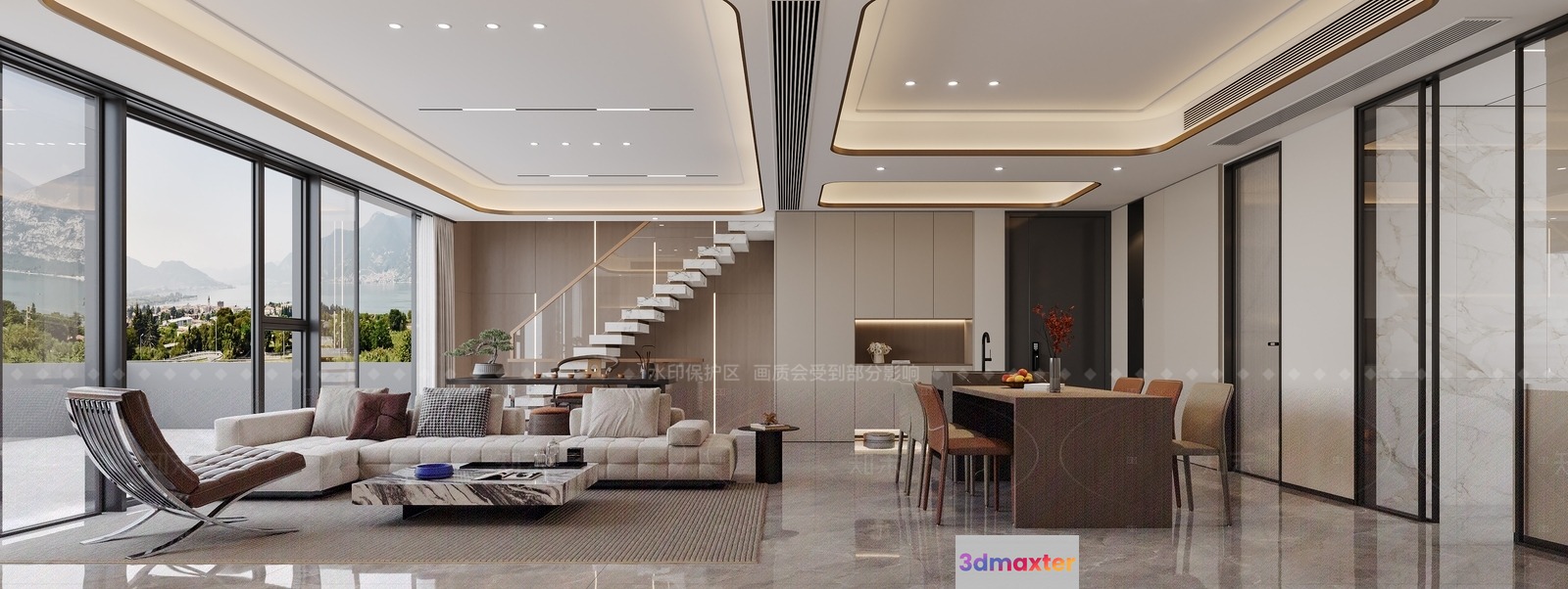 Modern Living Room 3D Model - 11875 - VRAY Render