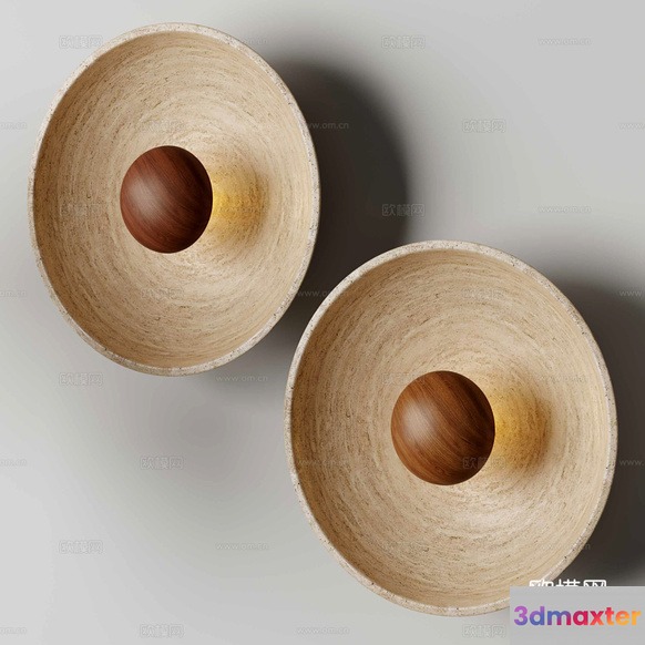 Wooden Bowls With A Brown Ball In The Center 3D Model - 22310 - CORONA Render