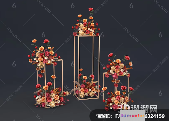 Gold Frame With Flowers 3D Model - 23733 - VRAY Render