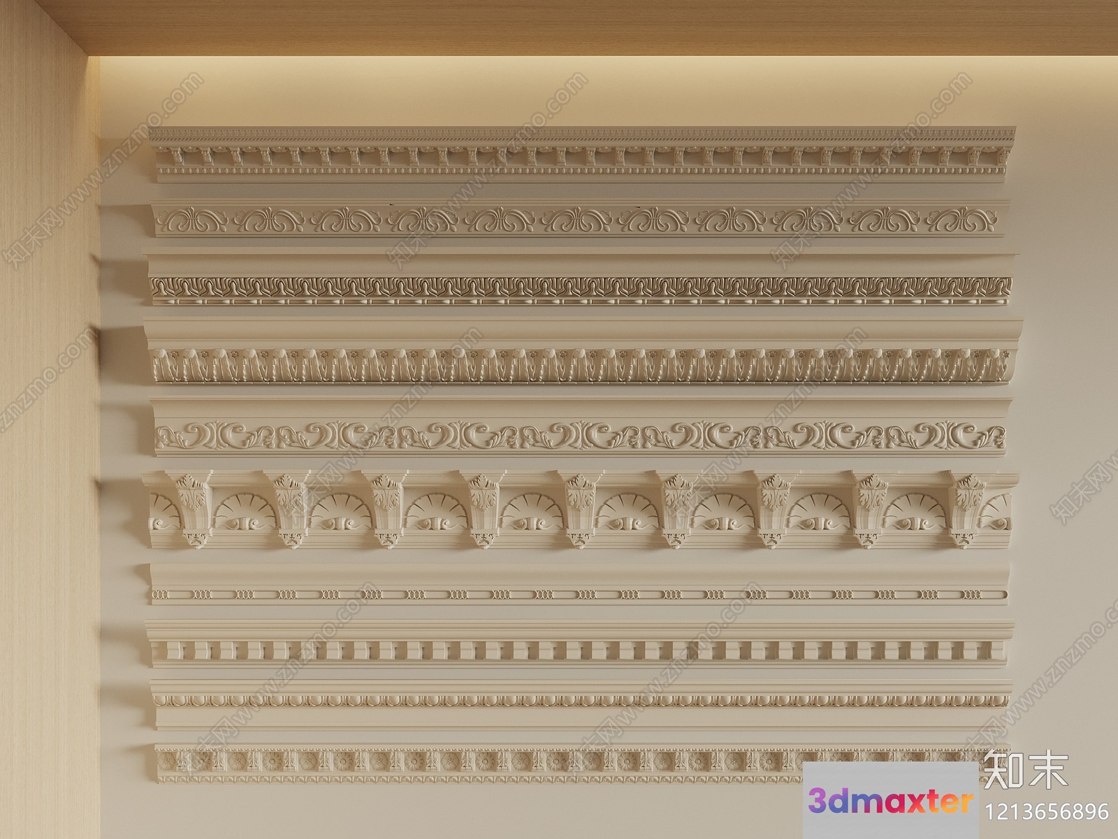 White Decorative Wall Molding 3D Model - 7908 - VRAY Render