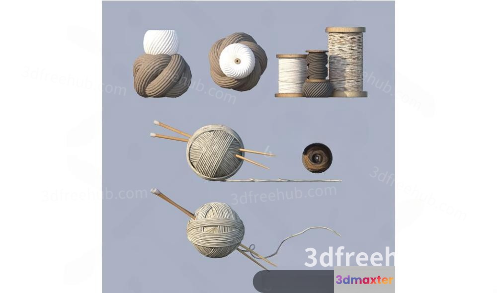 Yarn And Knitting Needles 3D Model - 13262 - VRAY Render