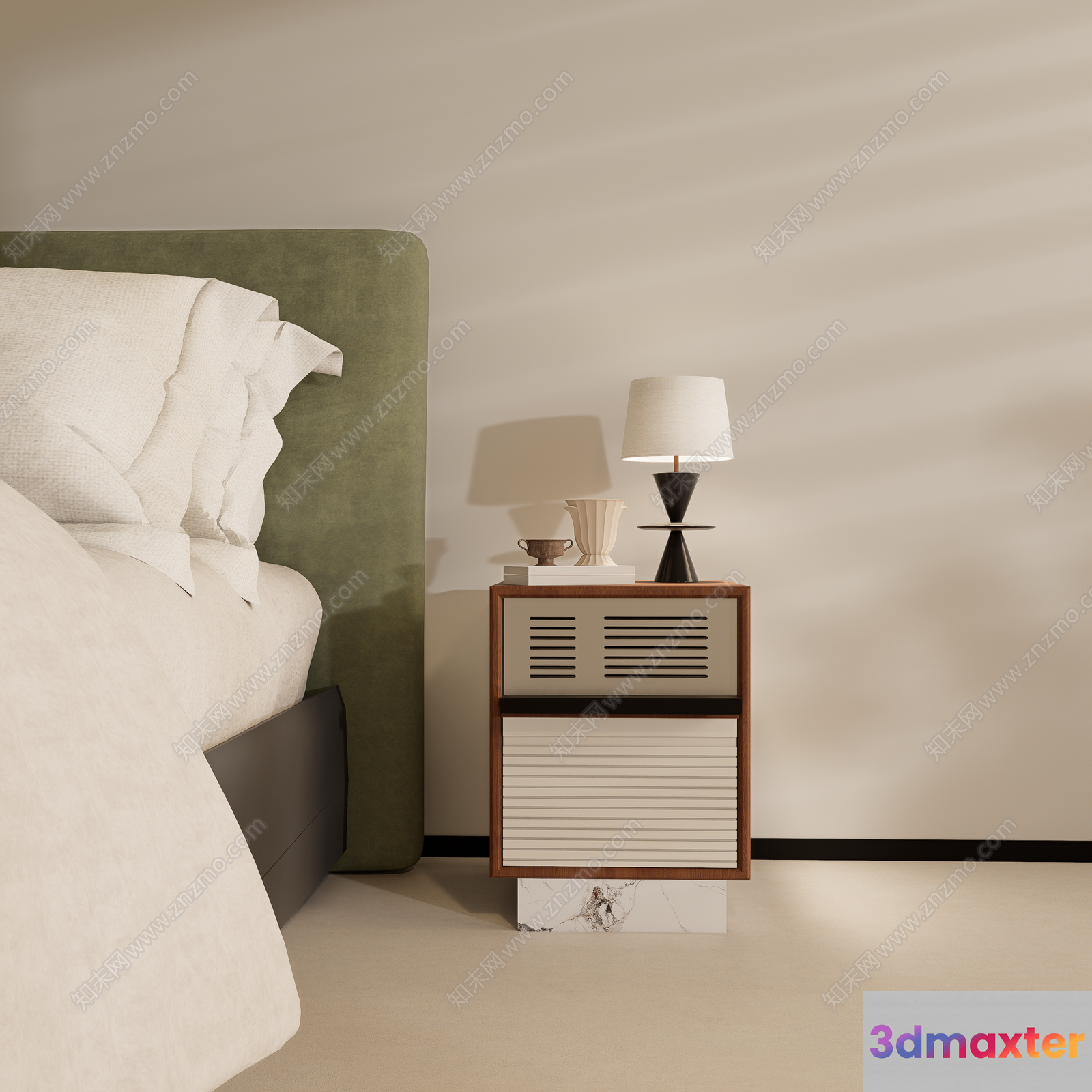 A Mid-Century Modern Nightstand 3D Model - 16424 - VRAY Render