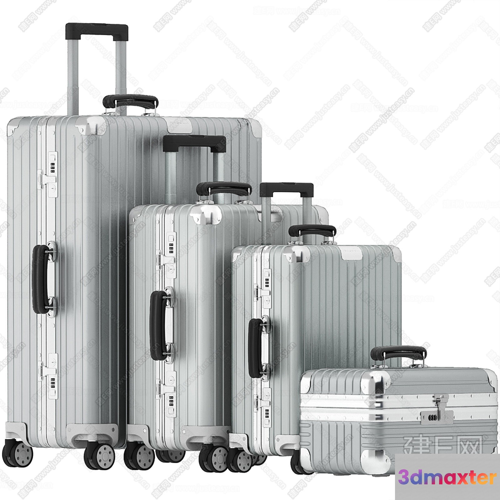 Silver Suitcases 3D Model - 13291 - VRAY Render