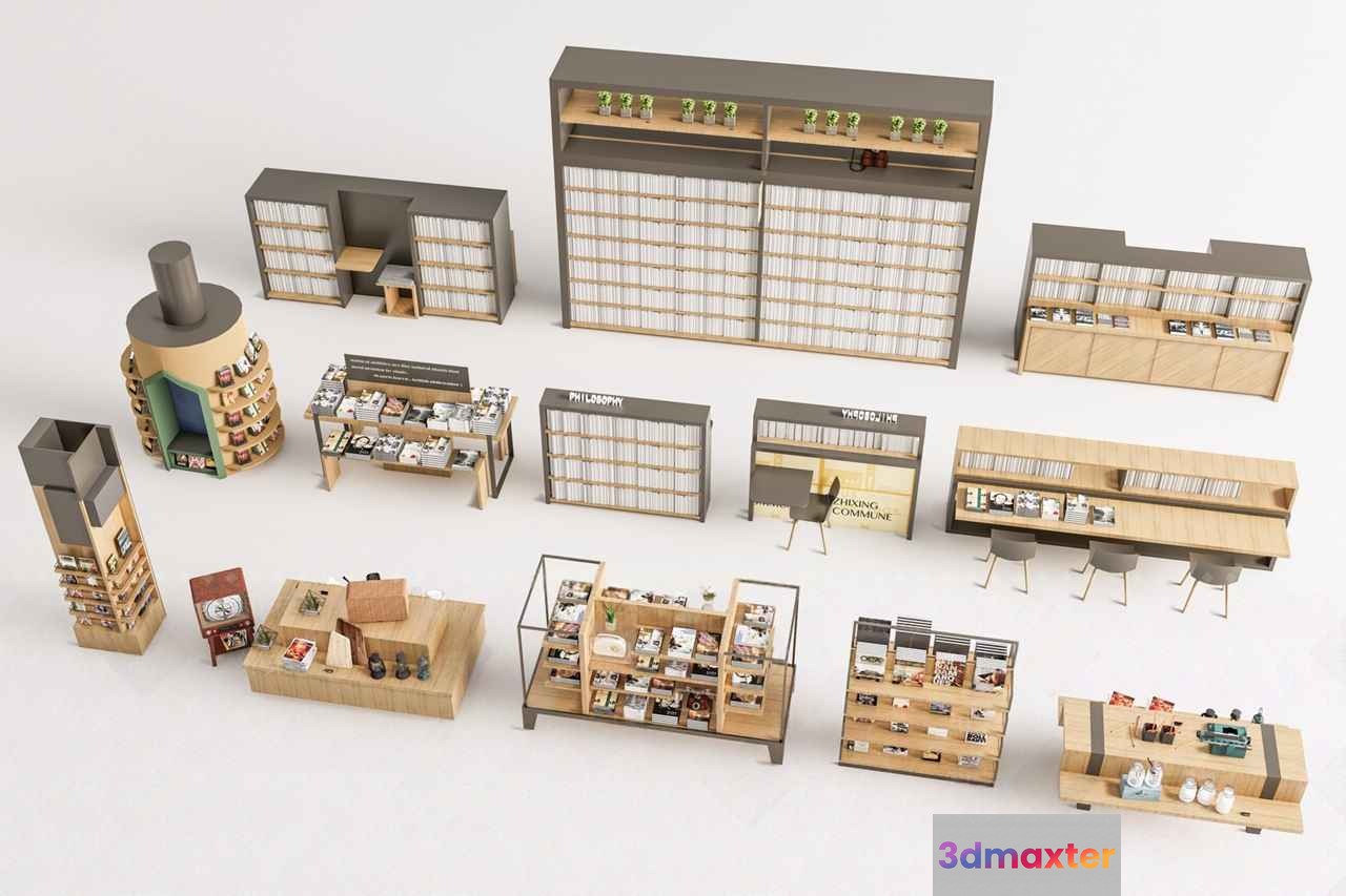 Miniature Library 3D Model - 1954 - VRAY Render