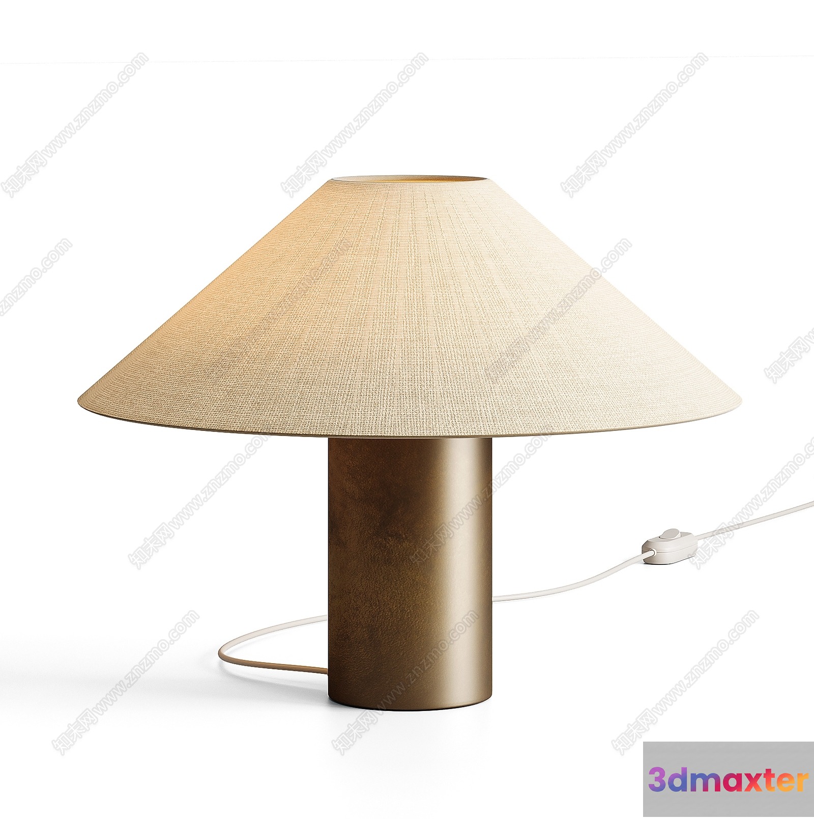 A Light Fixture With A Beige Lampshade And A Gold Base 3D Model - 23060 - VRAY Render