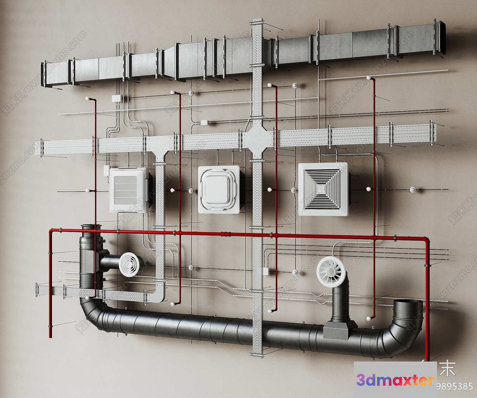 A 3D Model Of A Ventilation System 3D Model - 266 - CORONA Render