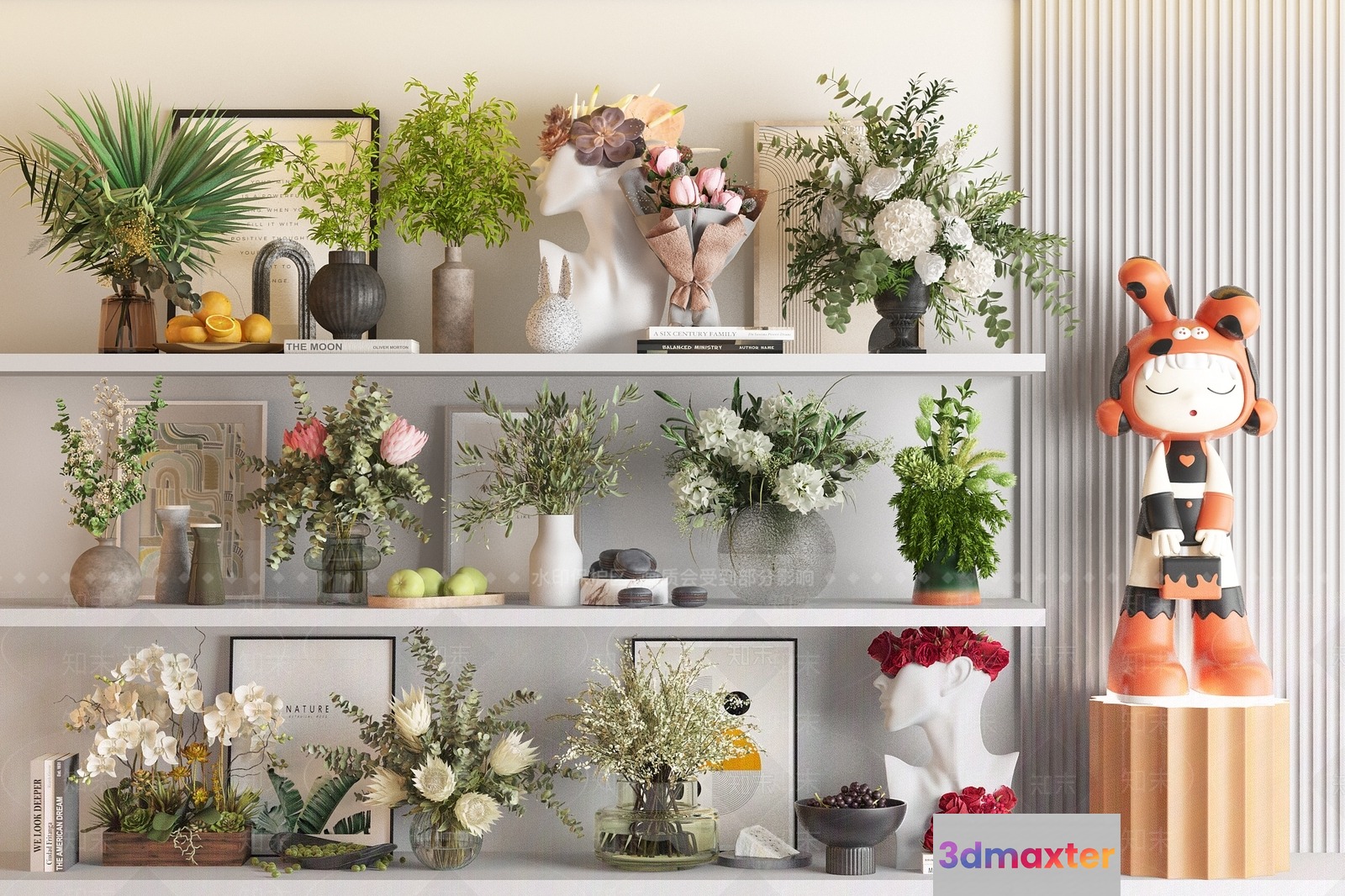 Modern Decorated Shelves 3D Model - 1945 - VRAY Render