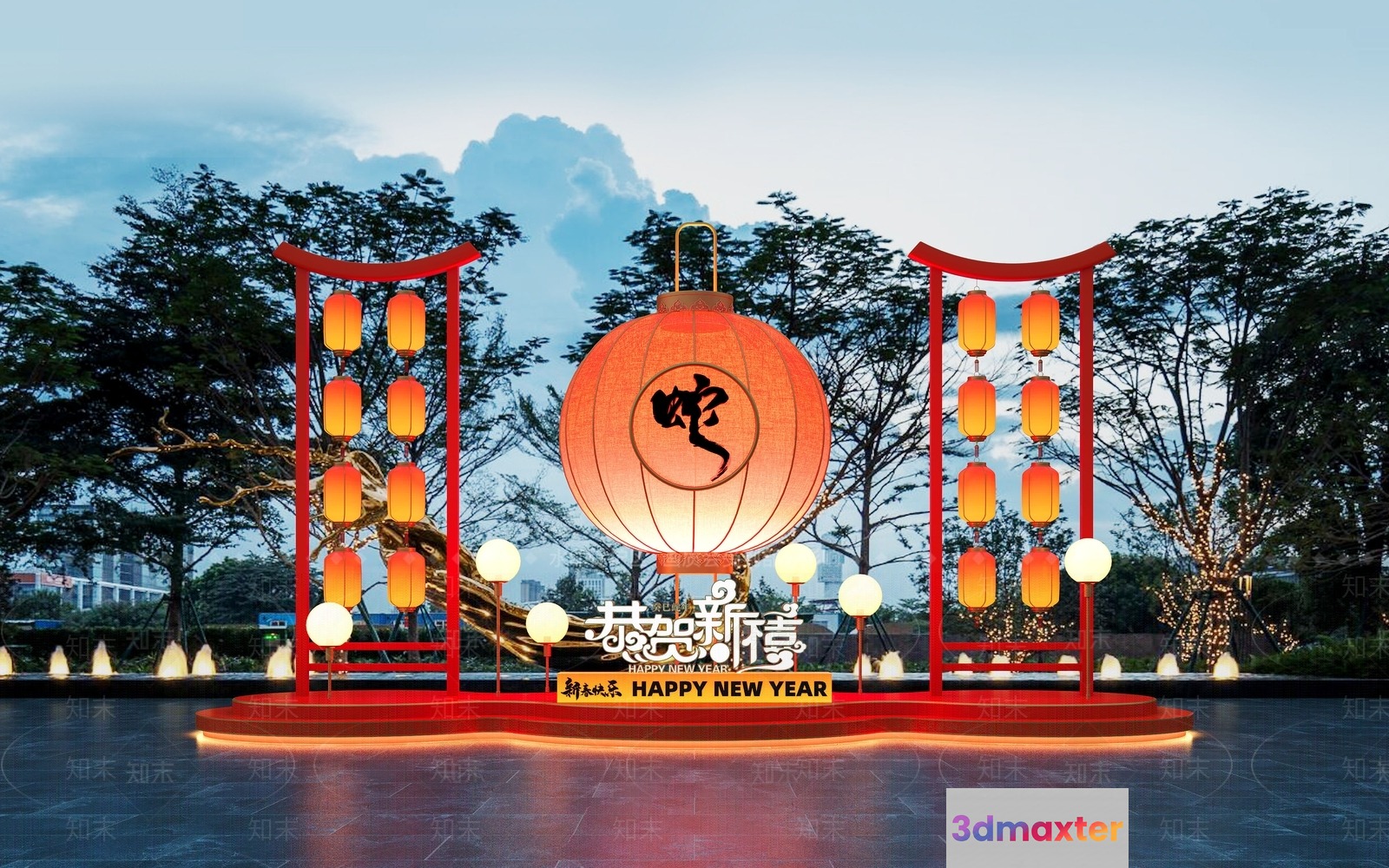 The Main Subject Is A Large Chinese Lantern Display 3D Model - 17717 - VRAY Render