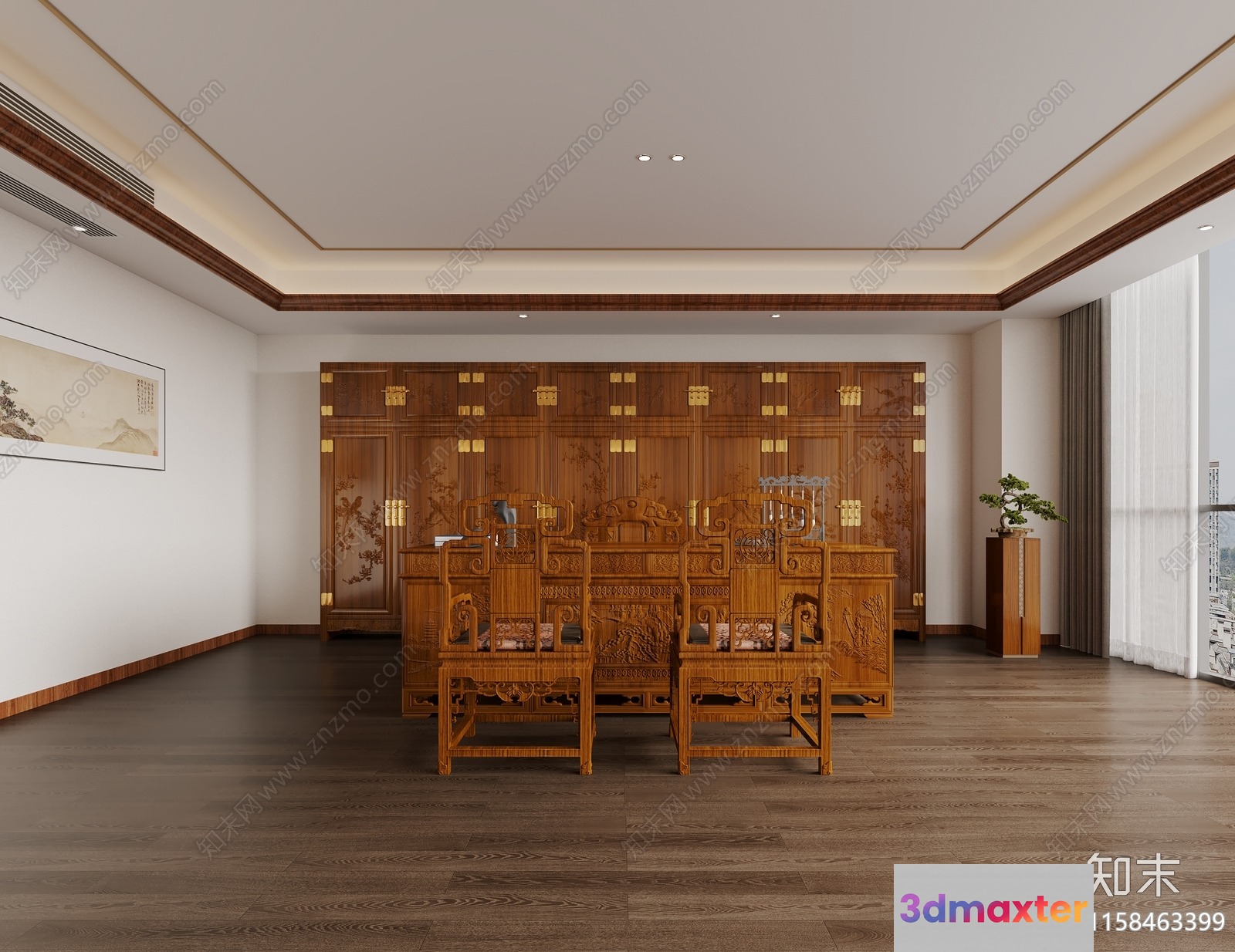 Wooden Furniture In A Room 3D Model - 17804 - CORONA Render