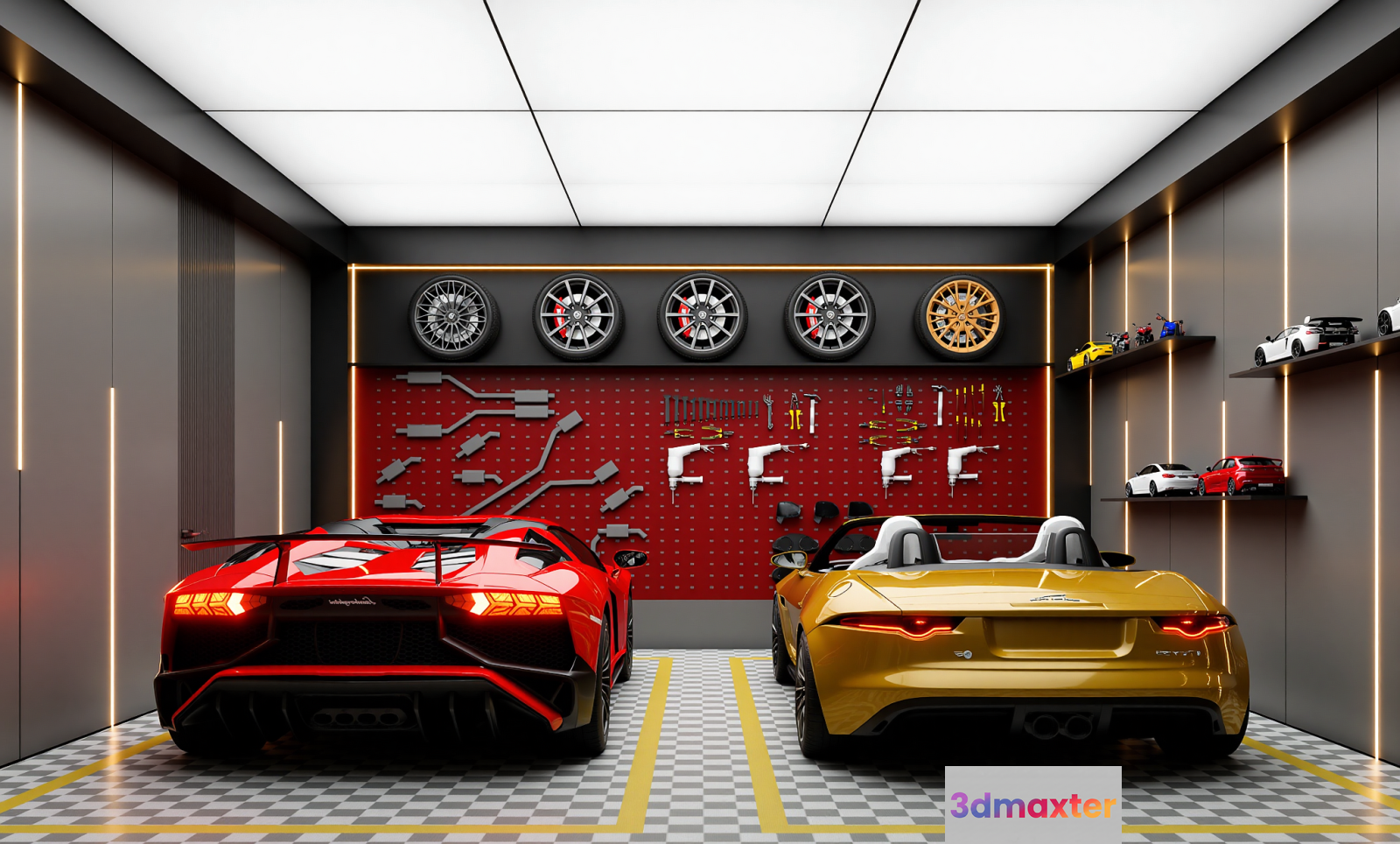 A Garage With Two Sports Cars 3D Model - 21906 - VRAY Render