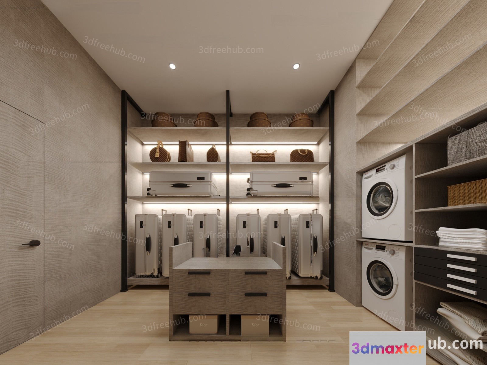 A Laundry Room With A Washing Machine And Dryer 3D Model - 23181 - VRAY Render