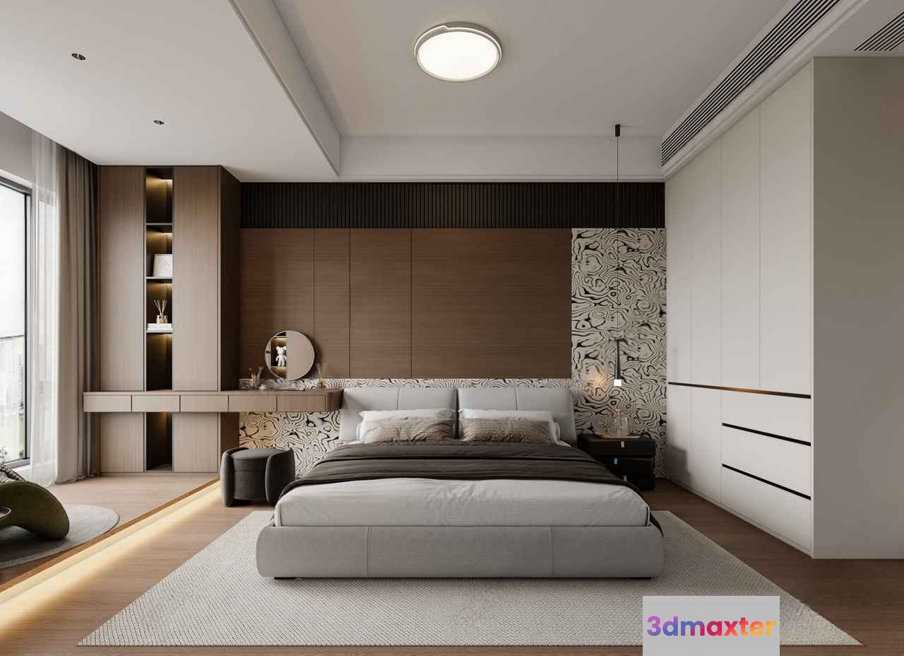 Modern Minimalist Bedroom 3D Model - 2778 - VRAY Render