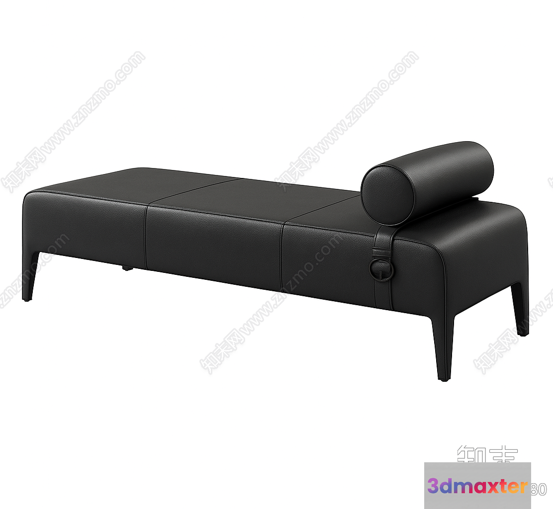 Black Leather Couch 3D Model - 10911 - VRAY Render