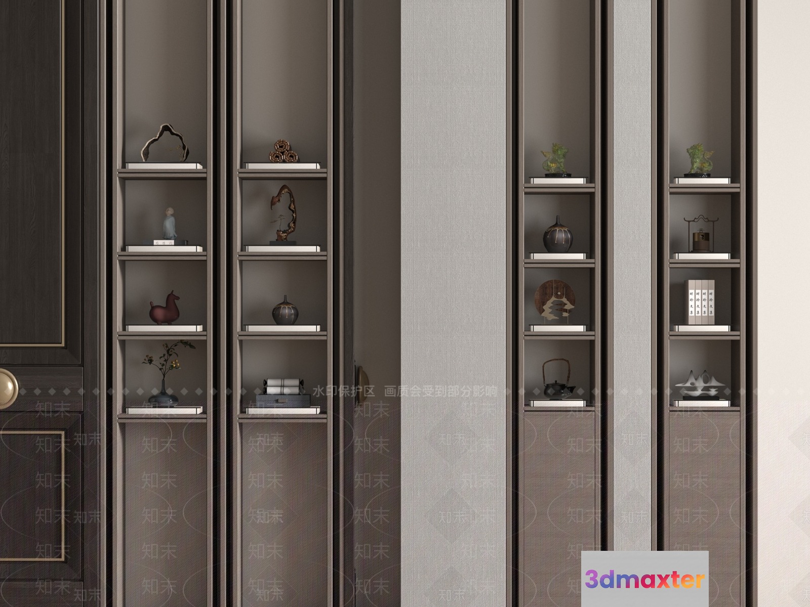 Modern Asian-Inspired Shelving Unit 3D Model - 11731 - VRAY Render