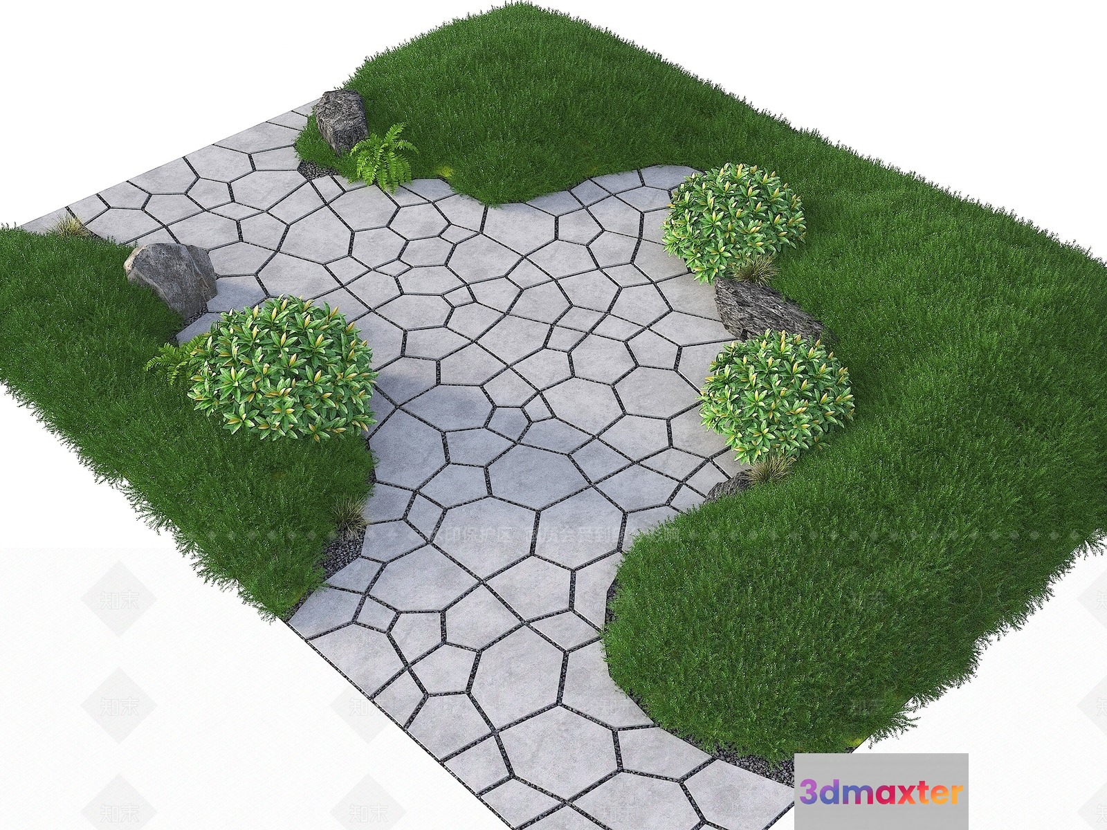 A Stone Pathway With Grass 3D Model - 20437 - VRAY Render