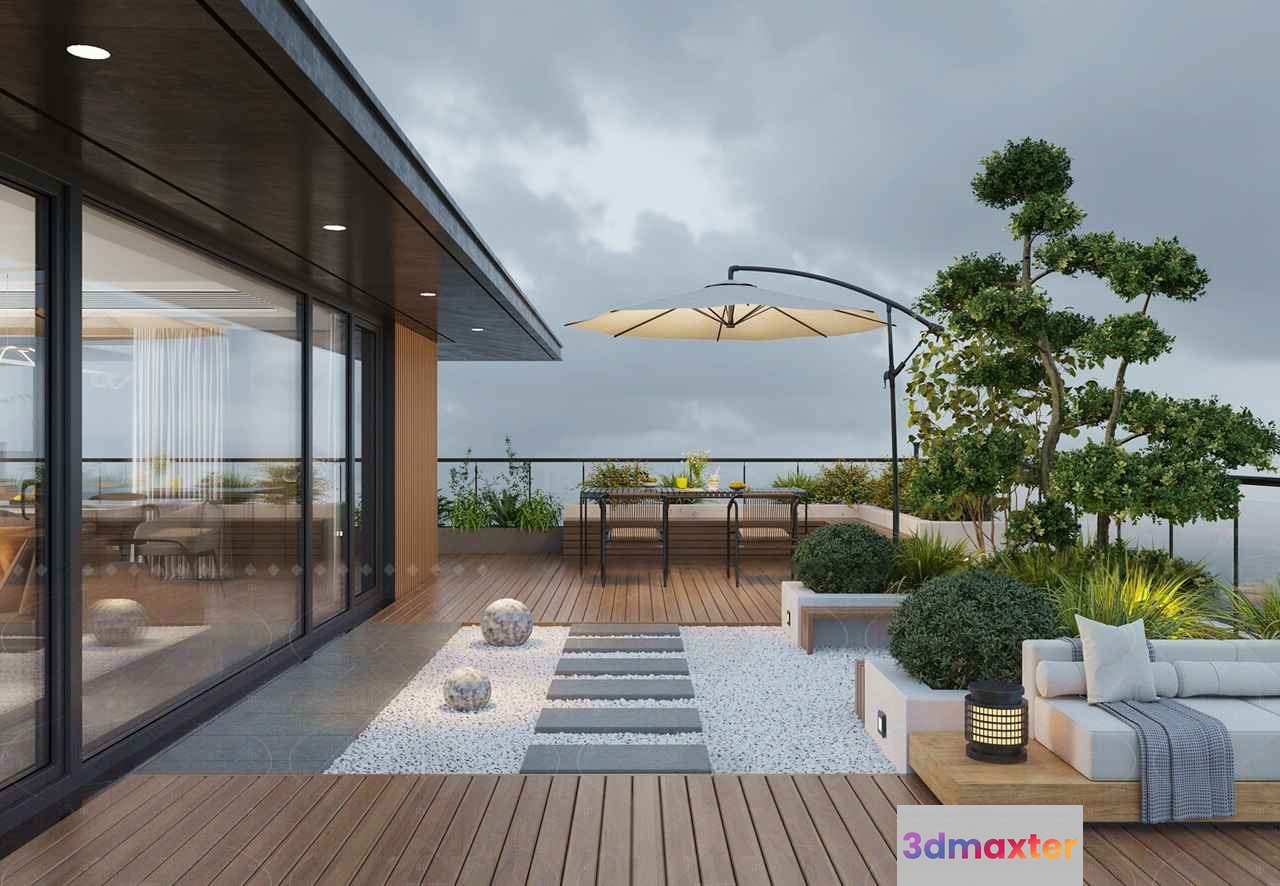 Modern Outdoor Patio 3D Model - 14194 - CORONA Render