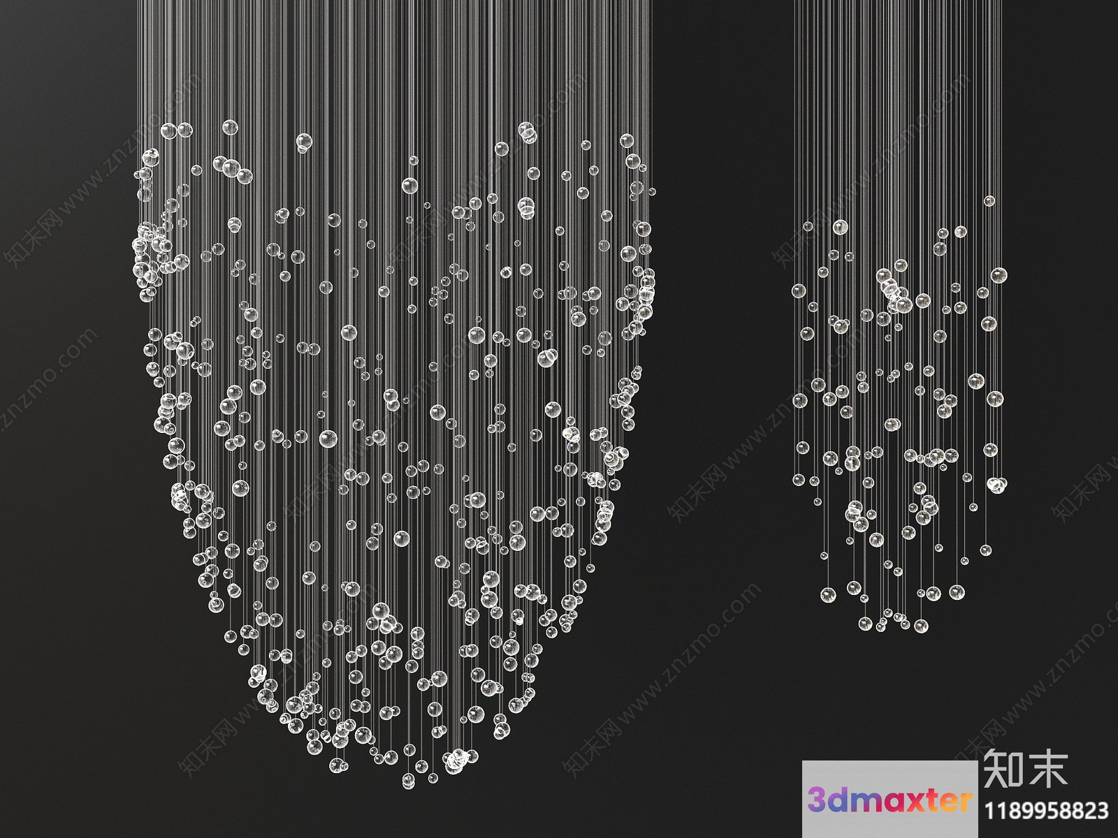 The Single Main Subject Is A Gray Chandelier With Clear Beads 3D Model - 11559 - VRAY Render