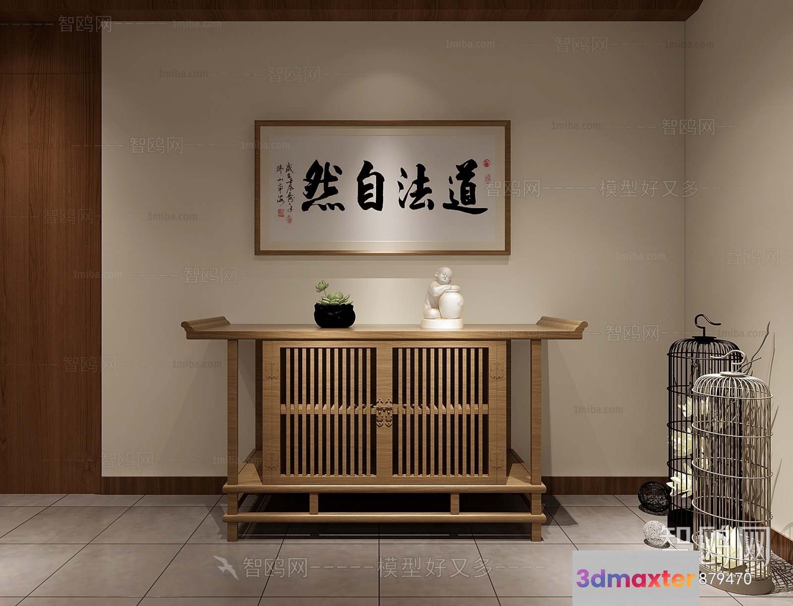 A Framed Chinese Calligraphy Piece 3D Model - 5413 - VRAY Render