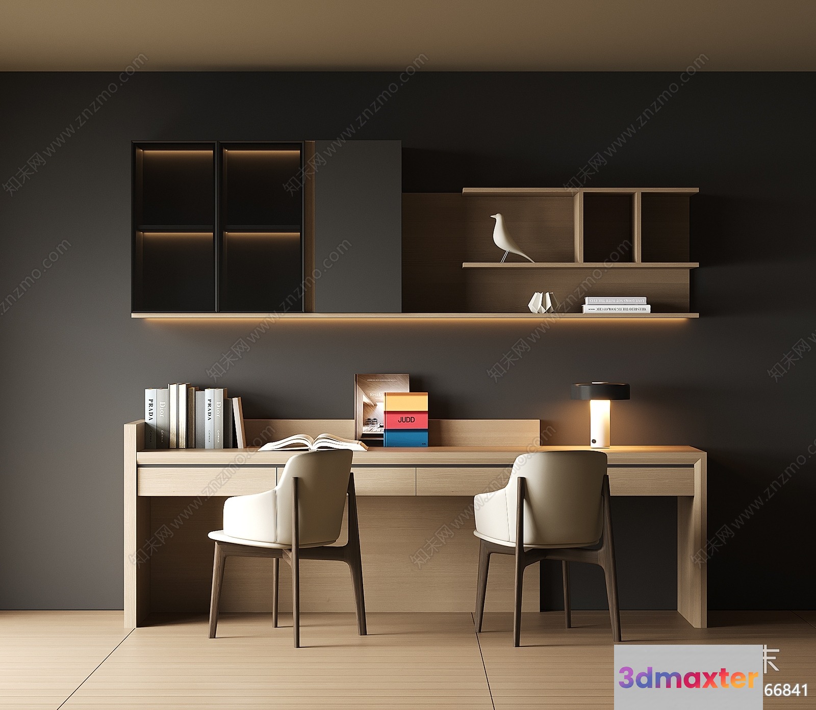 Wooden Desk And Chairs 3D Model - 12065 - VRAY Render