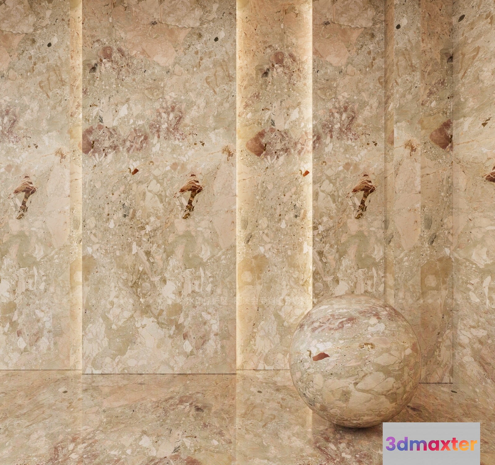 A Marble Ball On A Marble Floor 3D Model - 4703 - VRAY Render