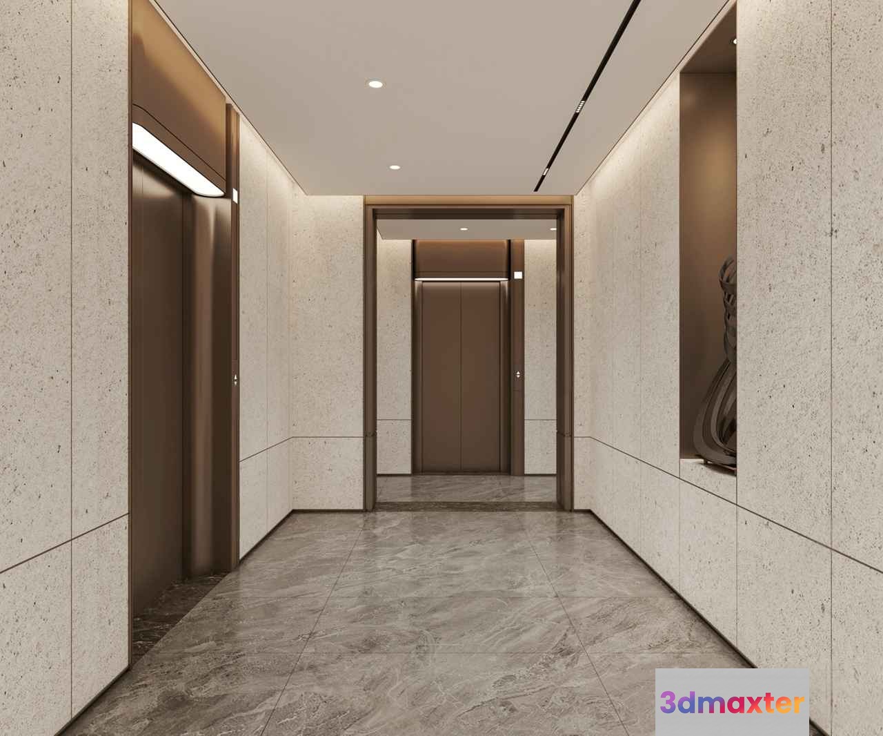 Contemporary Elevator Hallway 3D Model - 7868 - VRAY Render