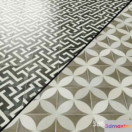 Gray And White Patterned Tiles 3D Model - 18939 - VRAY Render