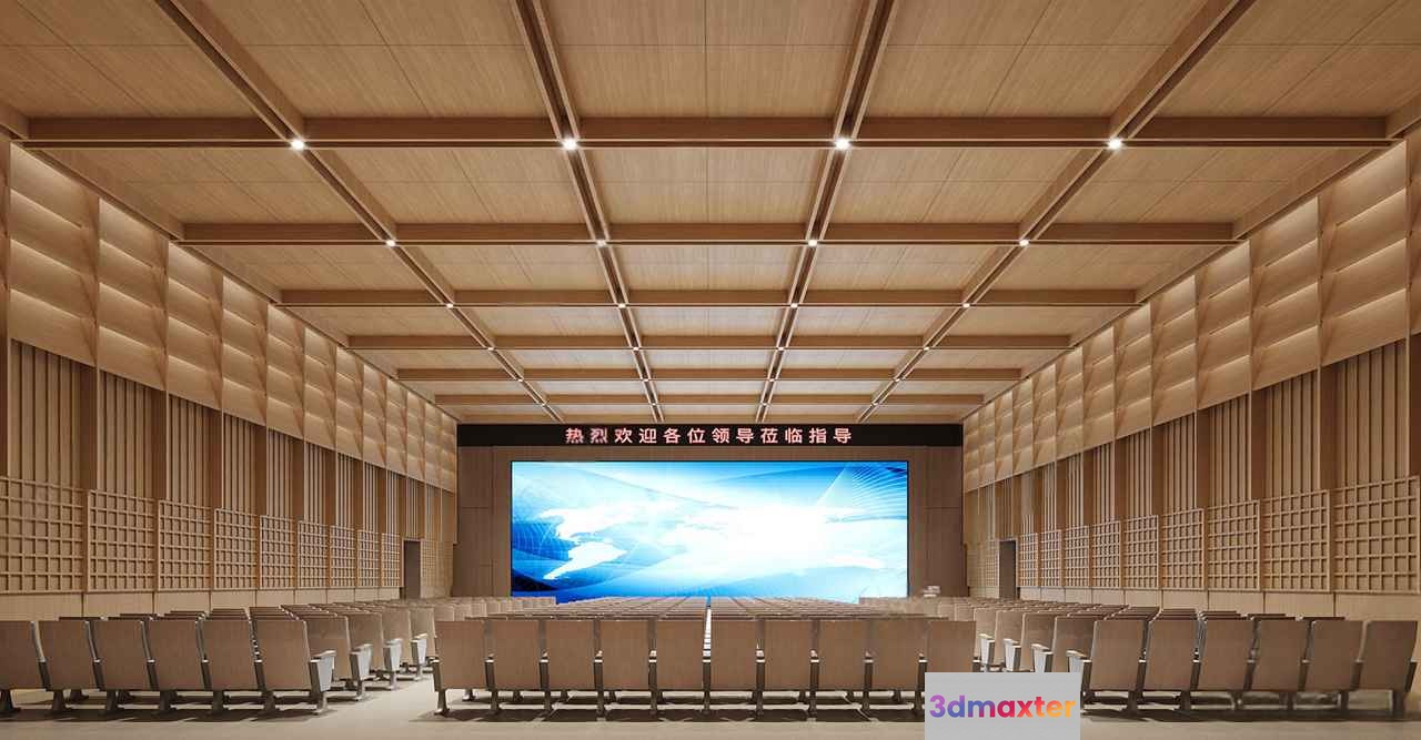 A Large Auditorium With A Stage And Seating 3D Model - 172 - VRAY Render