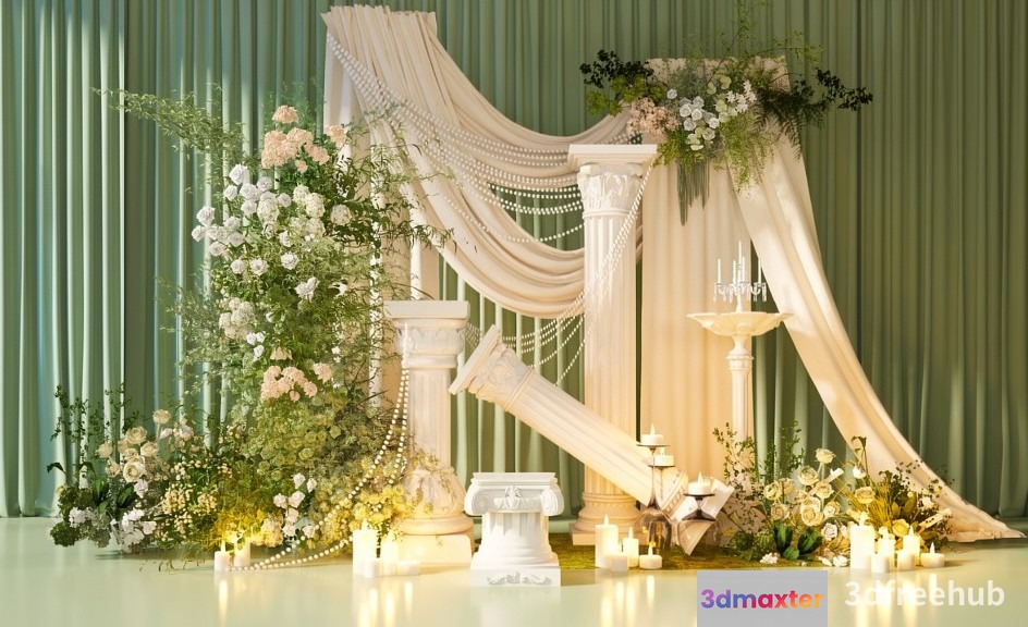 Elegant White Wedding Decor 3D Model - 19290 - VRAY Render