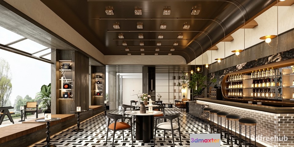 Modern Restaurant Interior 3D Model - 22446 - VRAY Render