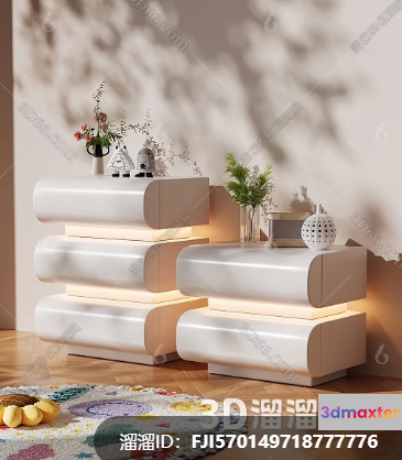 Modern White Nightstand 3D Model - 23655 - CORONA Render