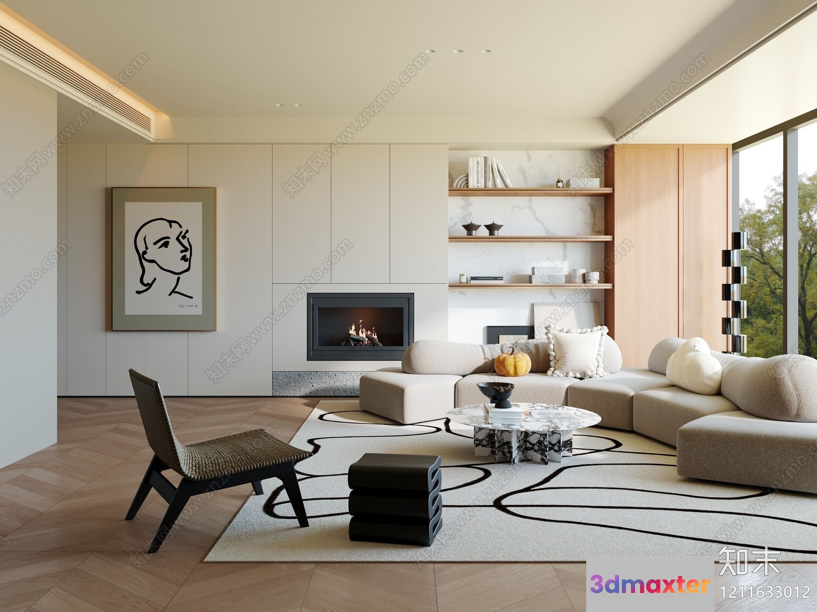 Modern Living Room 3D Model - 2027 - VRAY Render