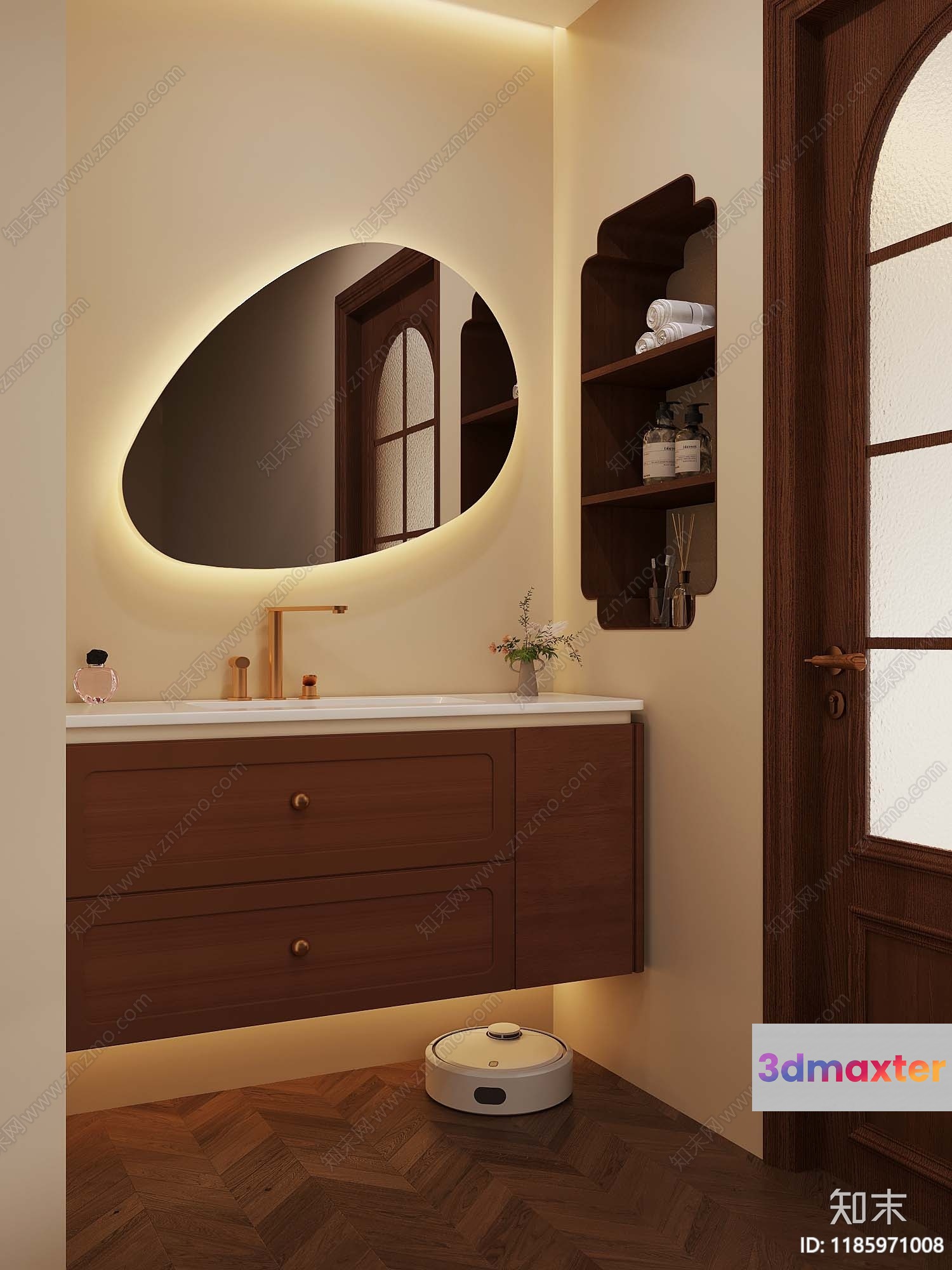 Modern Bathroom With A Round Mirror 3D Model - 15376 - VRAY Render