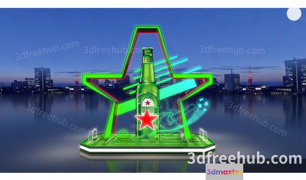 The Single Main Subject In This Image Is A Green Heineken Beer Bottle 3D Model - 22875 - VRAY Render