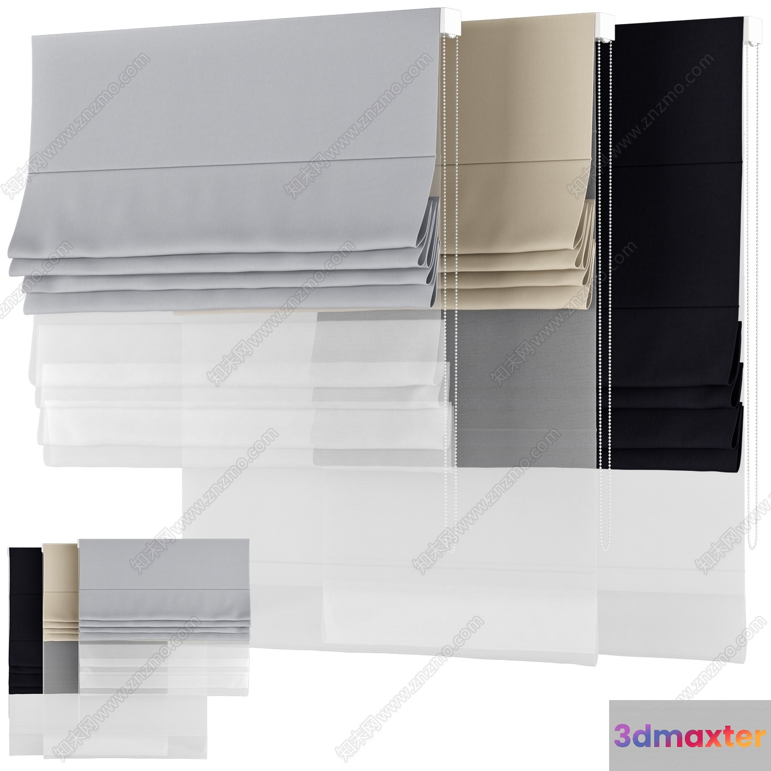 A Stack Of Folded White Gray And Black Curtains 3D Model - 22728 - CORONA Render